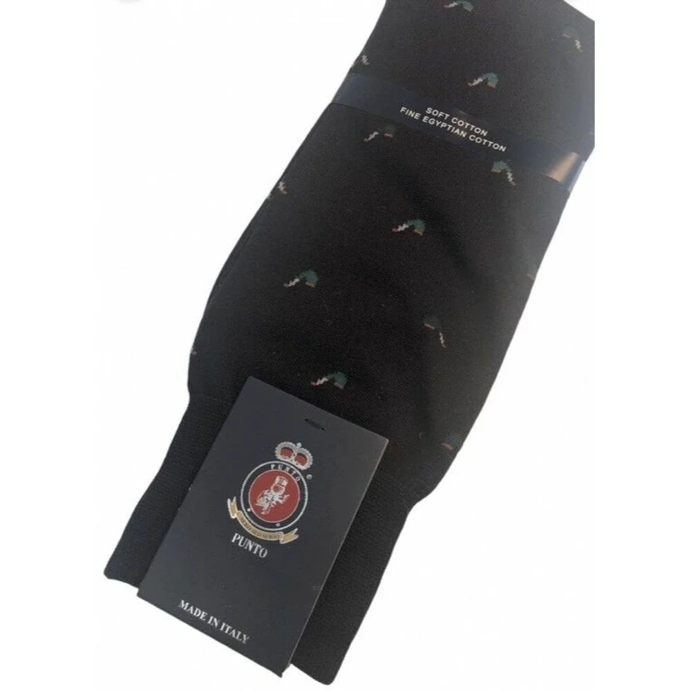 Punto Italian Mens Dress Socks Egyptian Cotton Navy Blue Pipes Italy 10-13